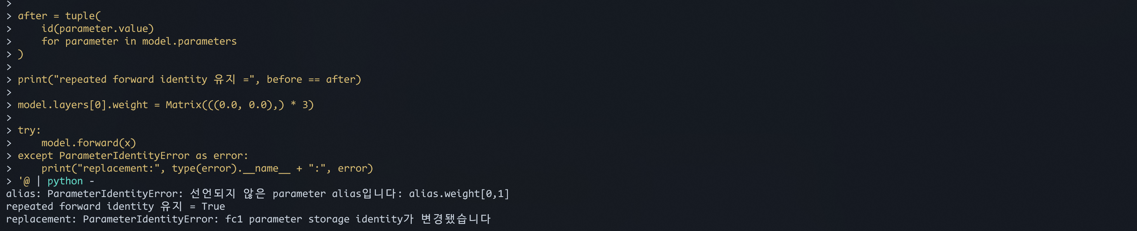 parameter identity 통제 실험 결과